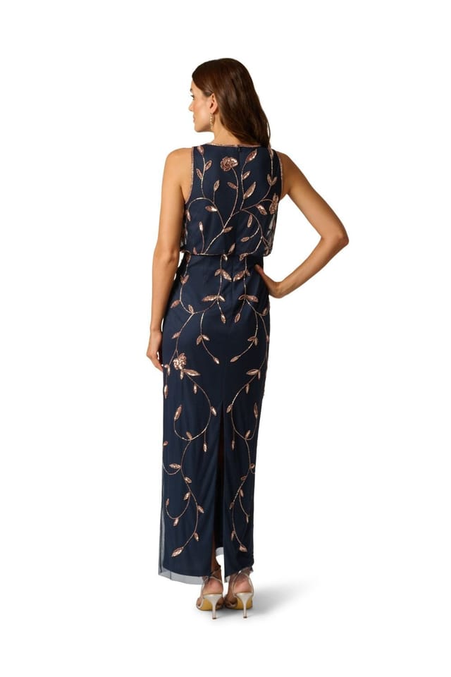 Papell Studio Papell Studio Women's Bead Blouson Long Dress in Blue - 3
