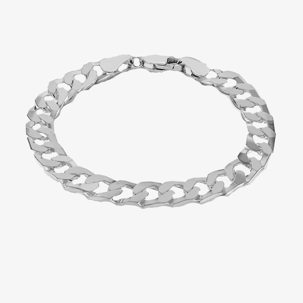 T.H.Baker T.H.Baker Men's Silver 8 Inch Flat Square Curb Bracelet 8.23.7023