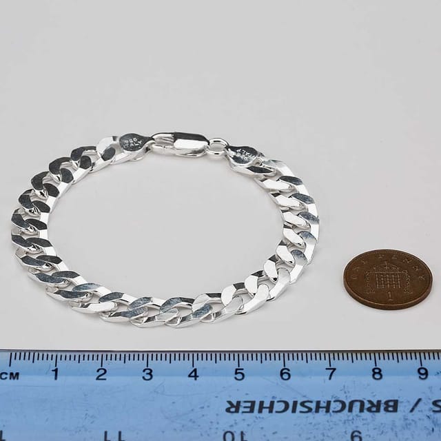 T.H.Baker T.H.Baker Men's Silver 8 Inch Flat Square Curb Bracelet 8.23.7023 - 2