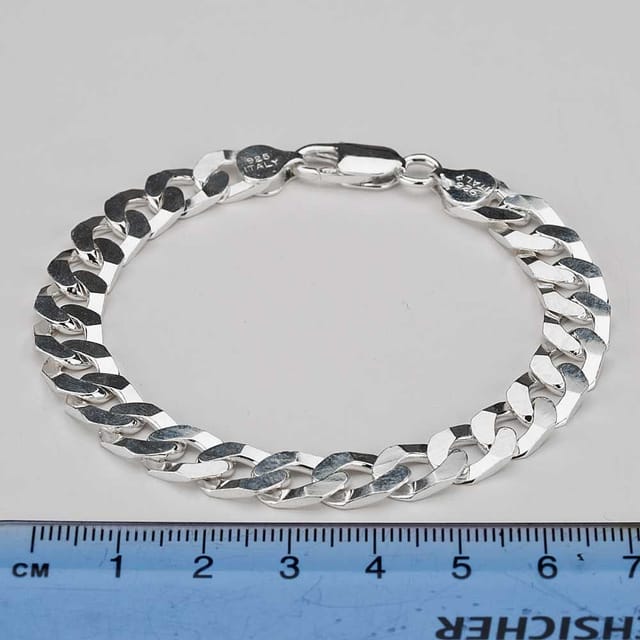 T.H.Baker T.H.Baker Men's Silver 8 Inch Flat Square Curb Bracelet 8.23.7023 - 3