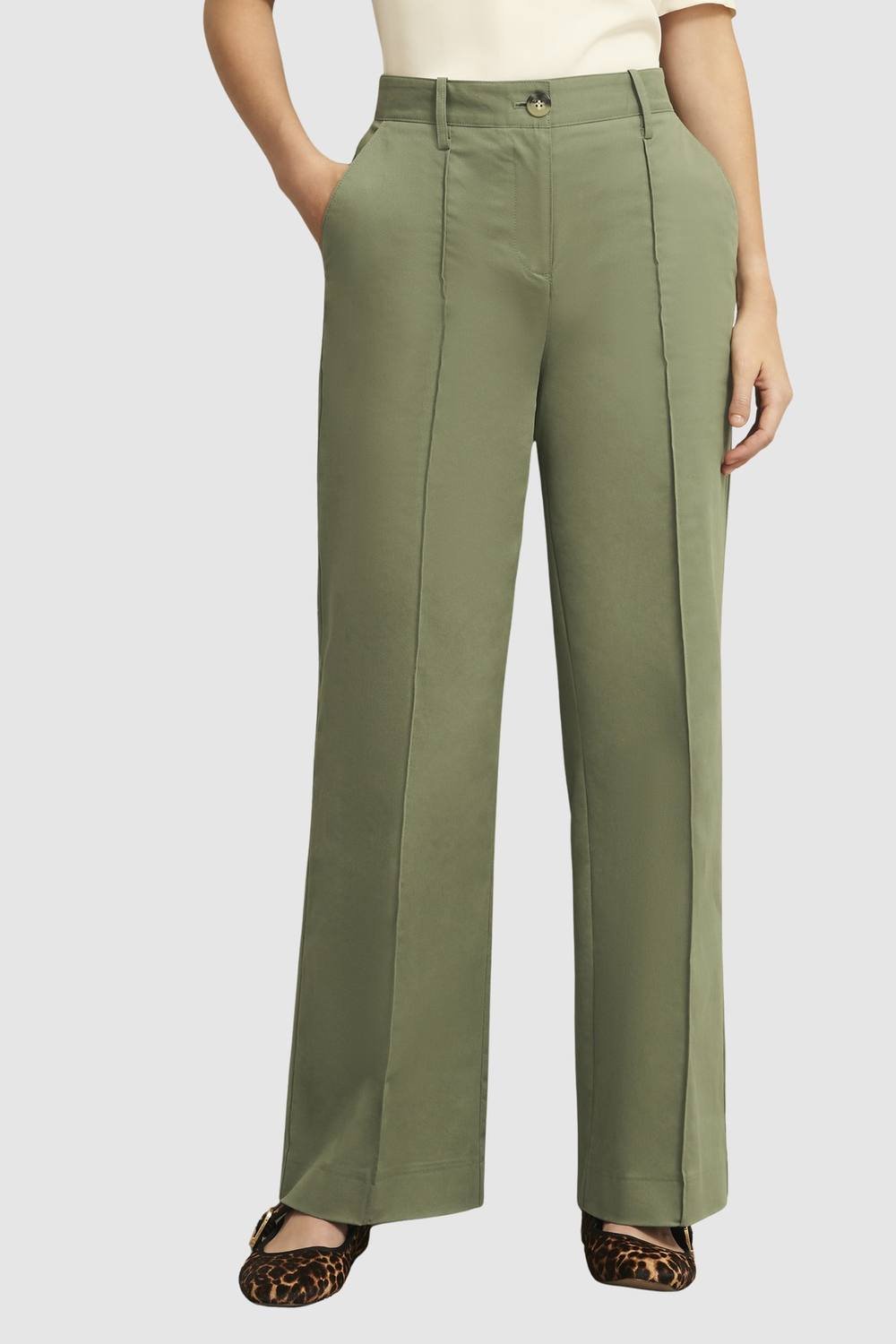 Hobbs London Hobbs London Women's Kayley High Rise Wide Leg Trouser in Olive - 4
