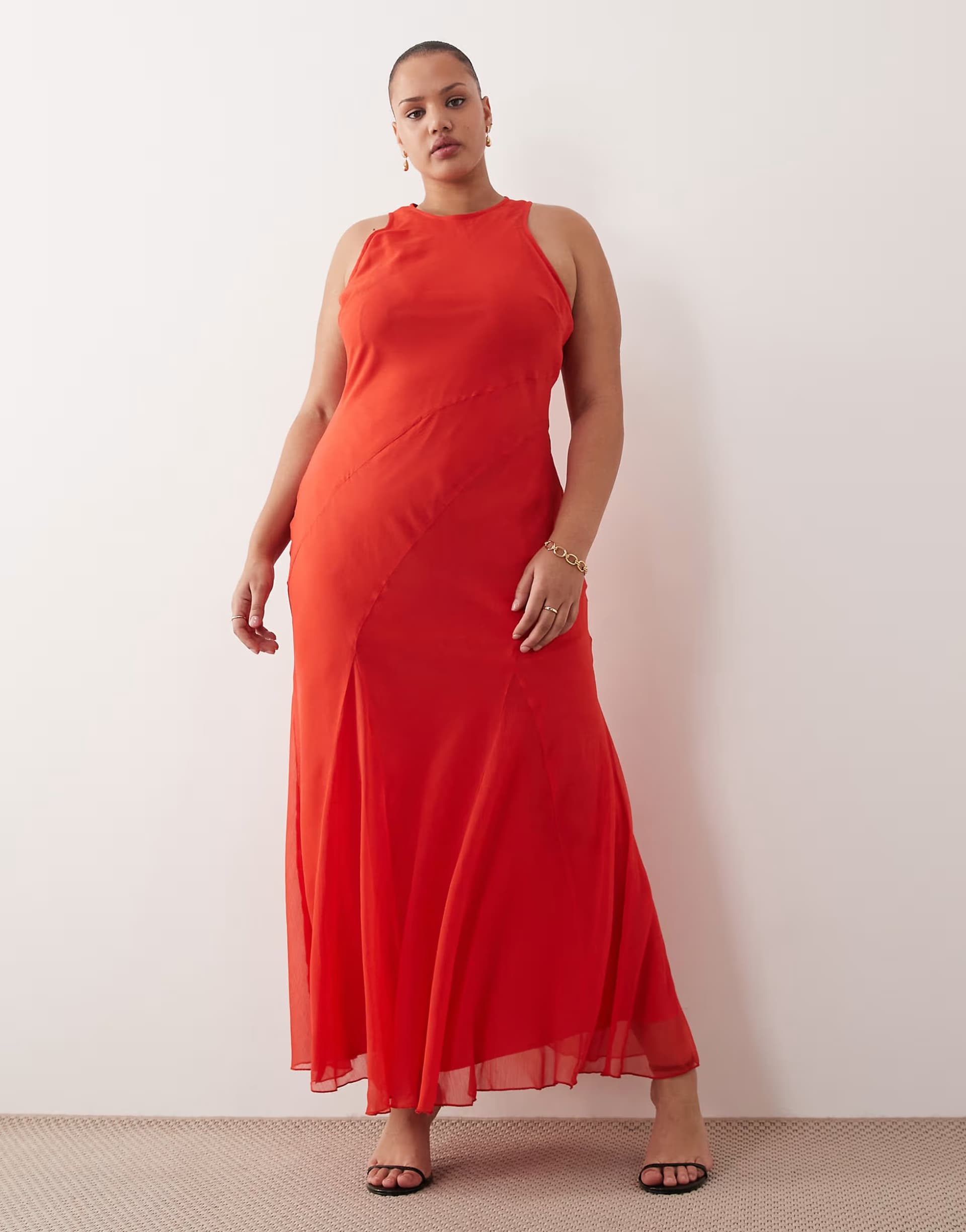 ASOS ASOS DESIGN Curve racer neck bias maxi dress with godet hem in red