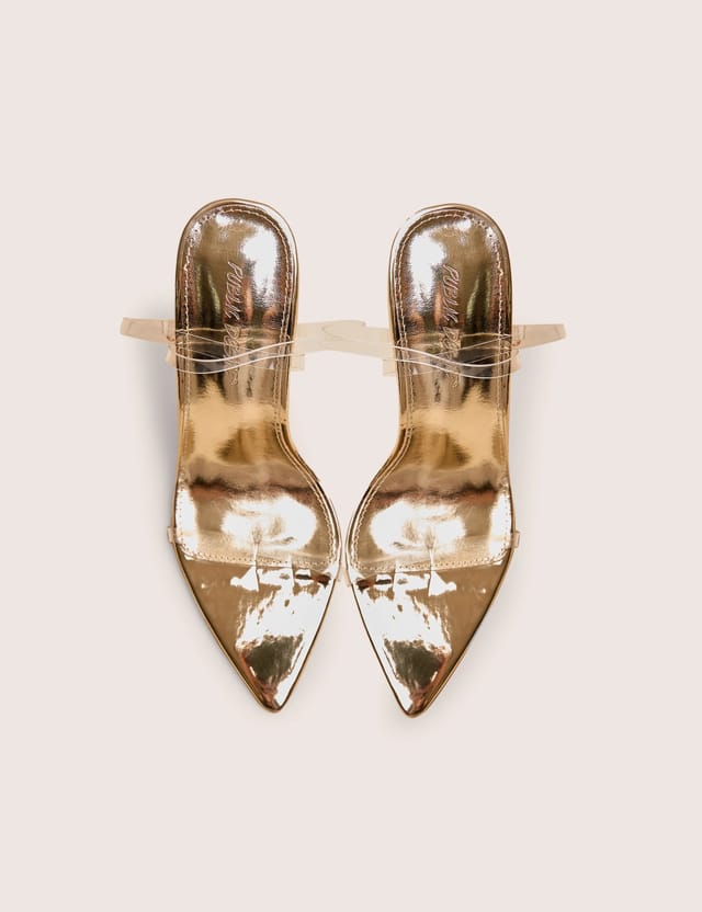 Public Desire Legacy Perspex Mirror Gold Clear Barely There Stiletto High Heels - 2
