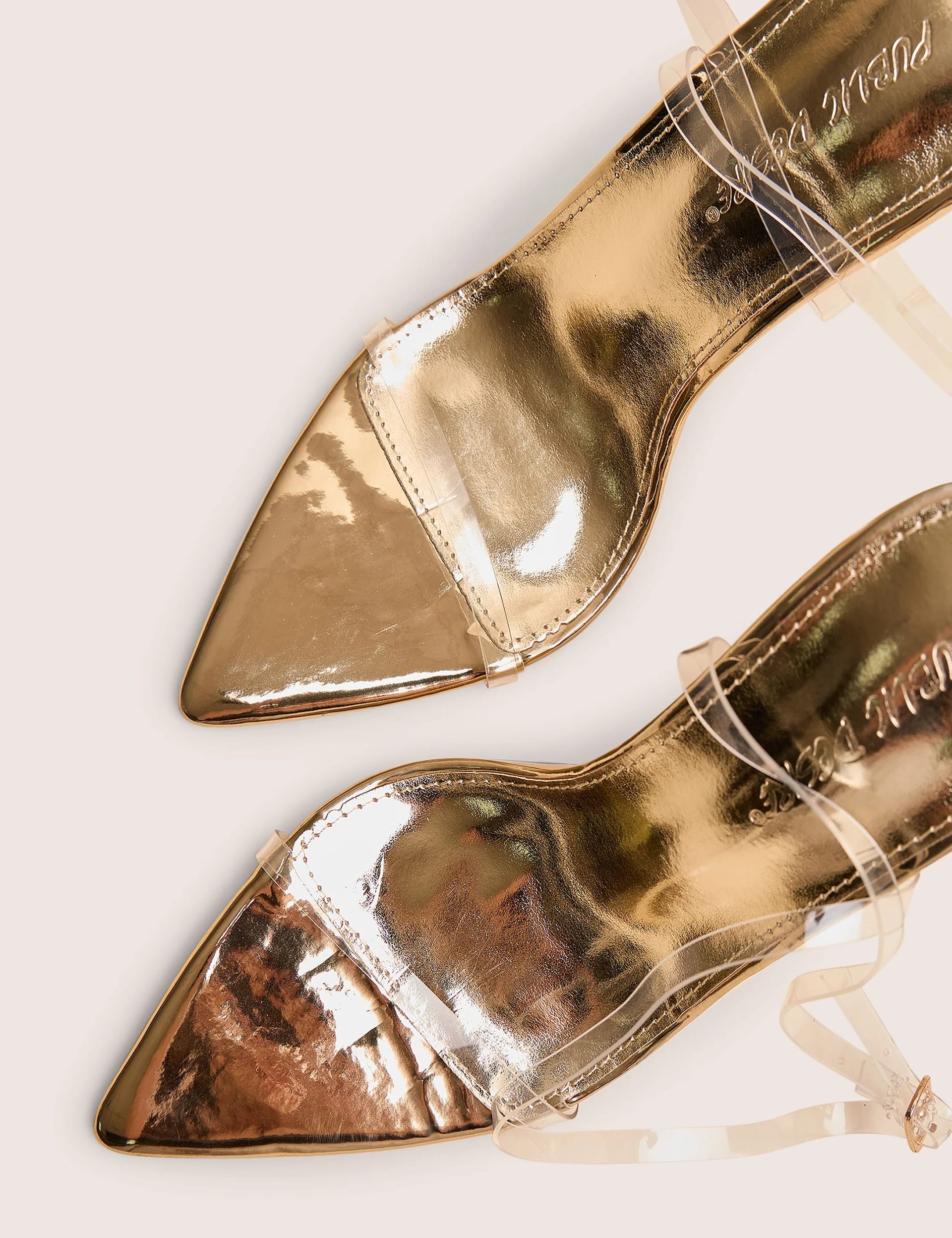 Public Desire Legacy Perspex Mirror Gold Clear Barely There Stiletto High Heels - 4