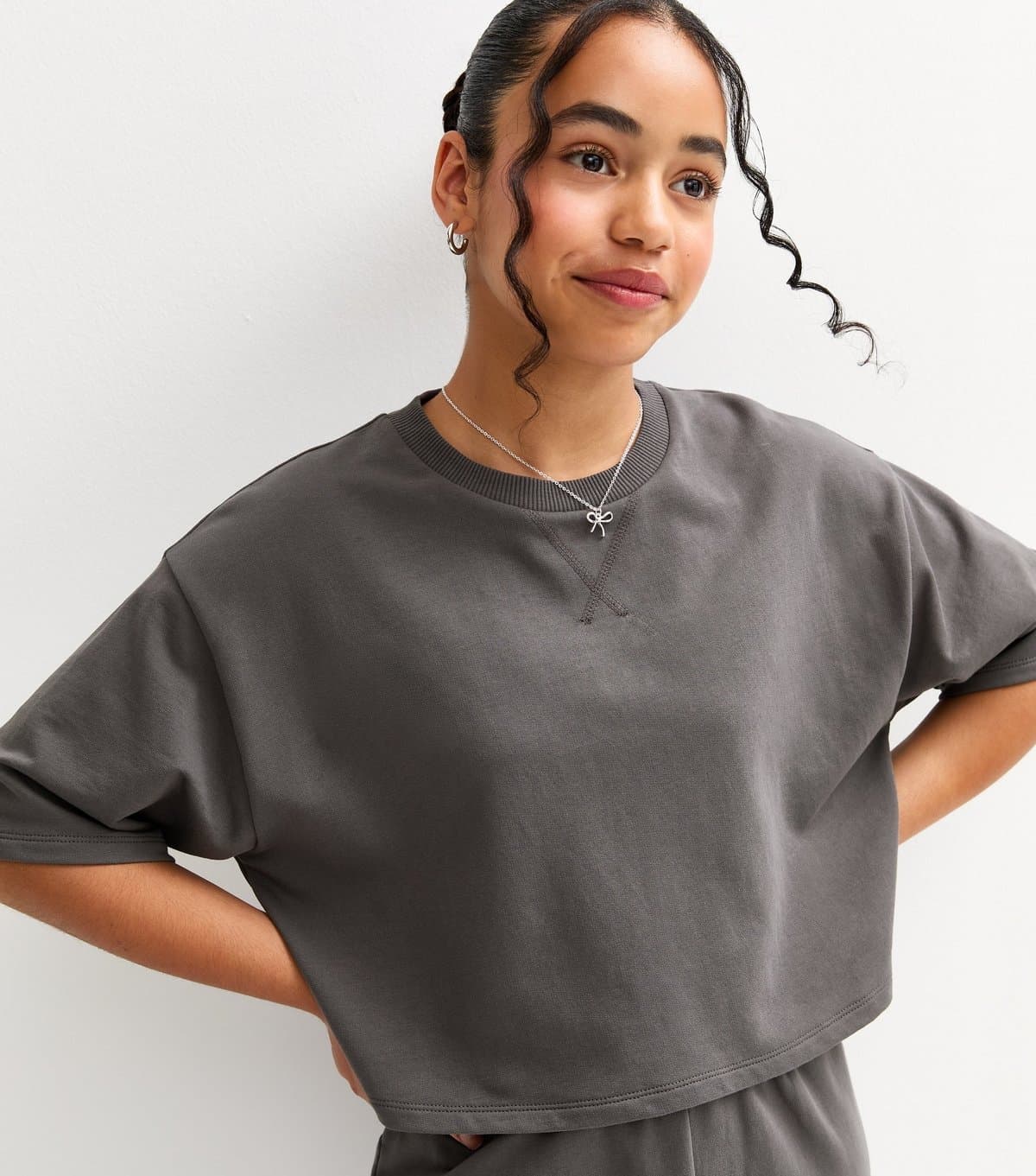 New Look Girls' Dark Grey Short Sleeve Sweatshirt New Look