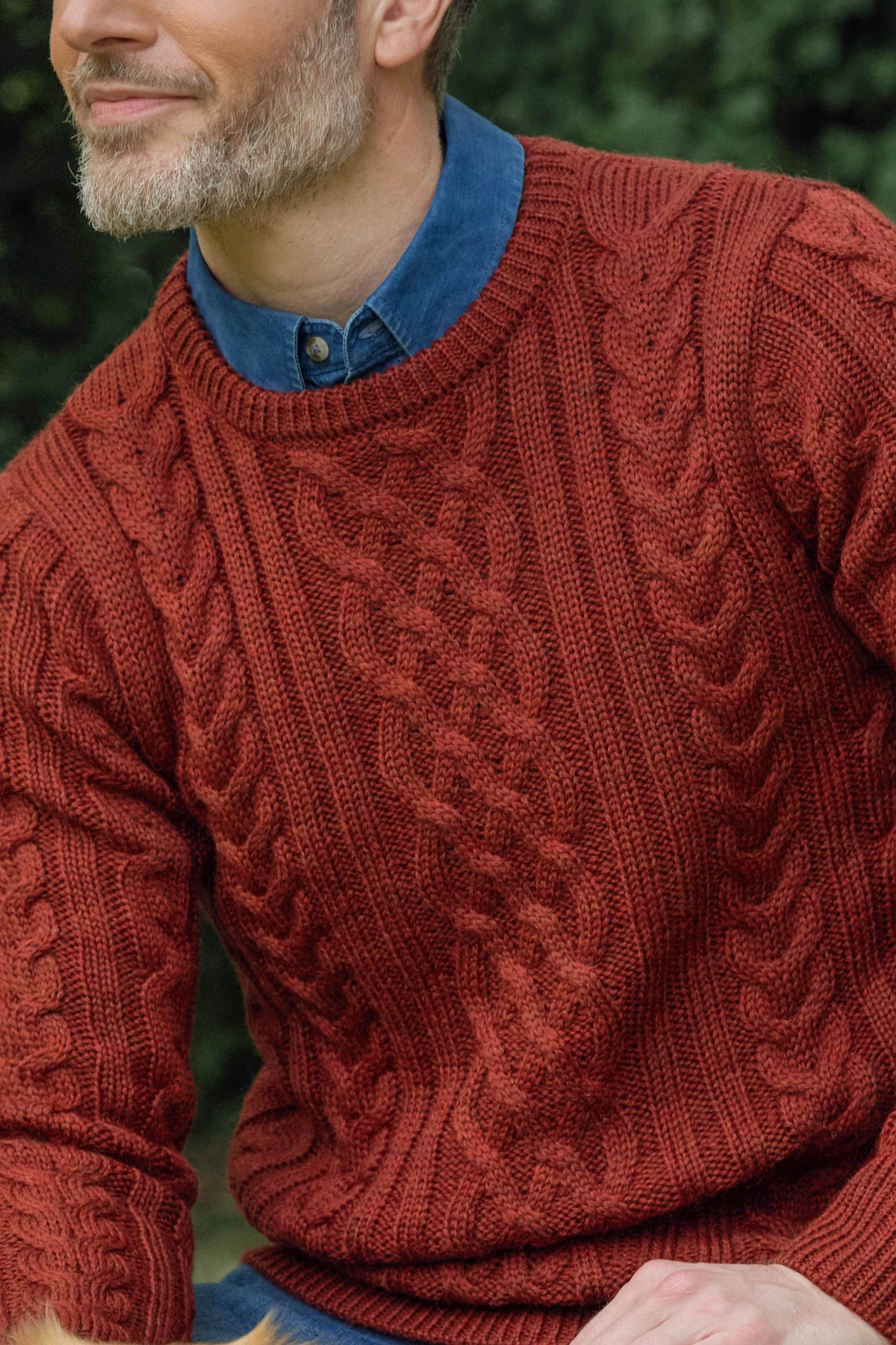WoolOvers WoolOvers Men's Pure Wool Aran Sweater in Dark Red