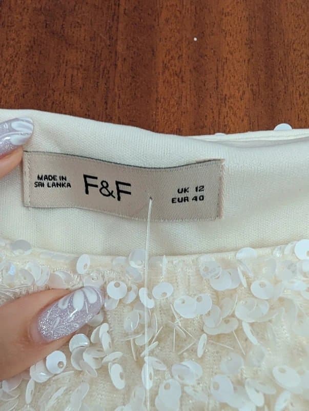 F&F Cream and black lined sequin party dress