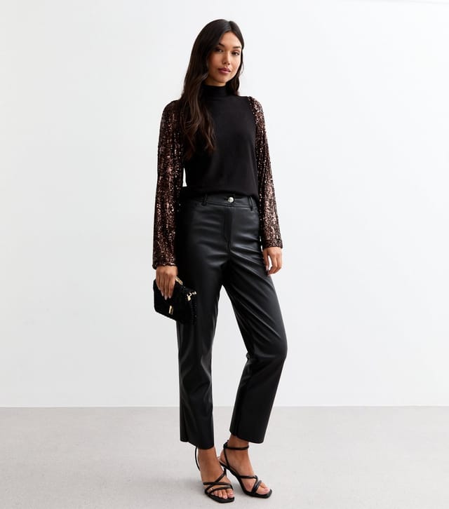 New Look Women's Bronze Sequin Sleeve Knitted Top New Look - 3