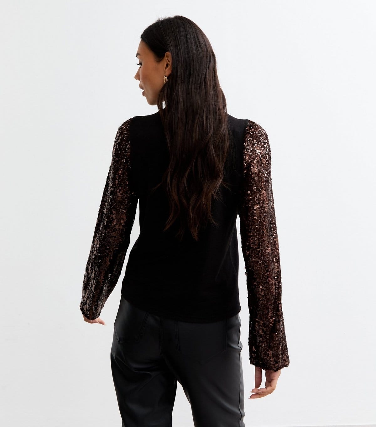 New Look Women's Bronze Sequin Sleeve Knitted Top New Look - 4