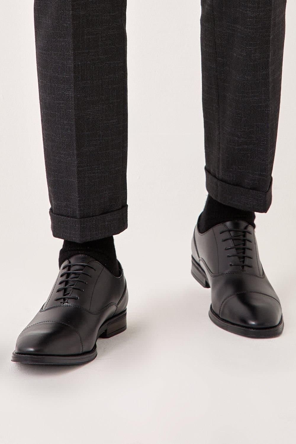 Burton Burton Men's Black Leather Smart Oxford Toe Cap Shoes