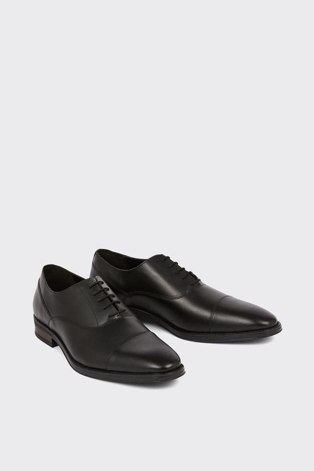 Burton Burton Men's Black Leather Smart Oxford Toe Cap Shoes - 3