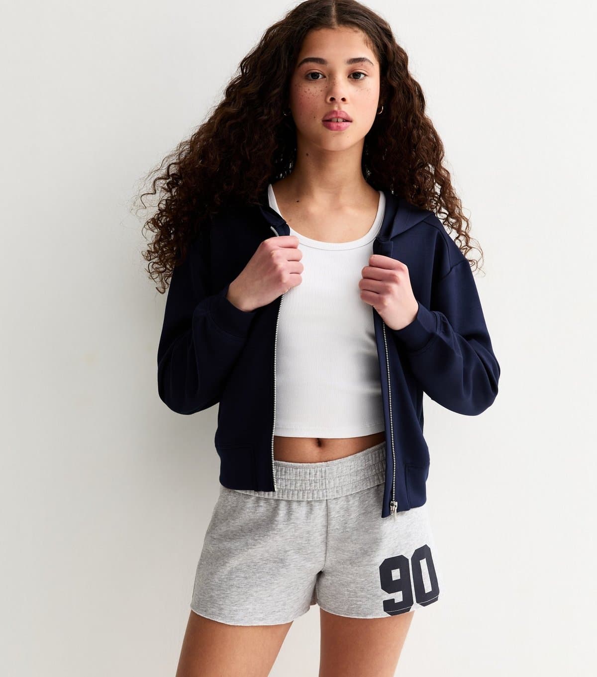 New Look Girls' Dark Grey 90 Logo Jersey Shorts New Look