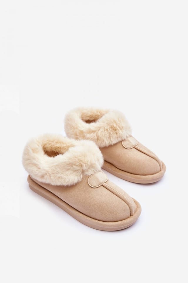 Love Lace Love Lace Women's Slip On Suede Insulated Fur Warm House Slippers Non Slip in Beige - 3