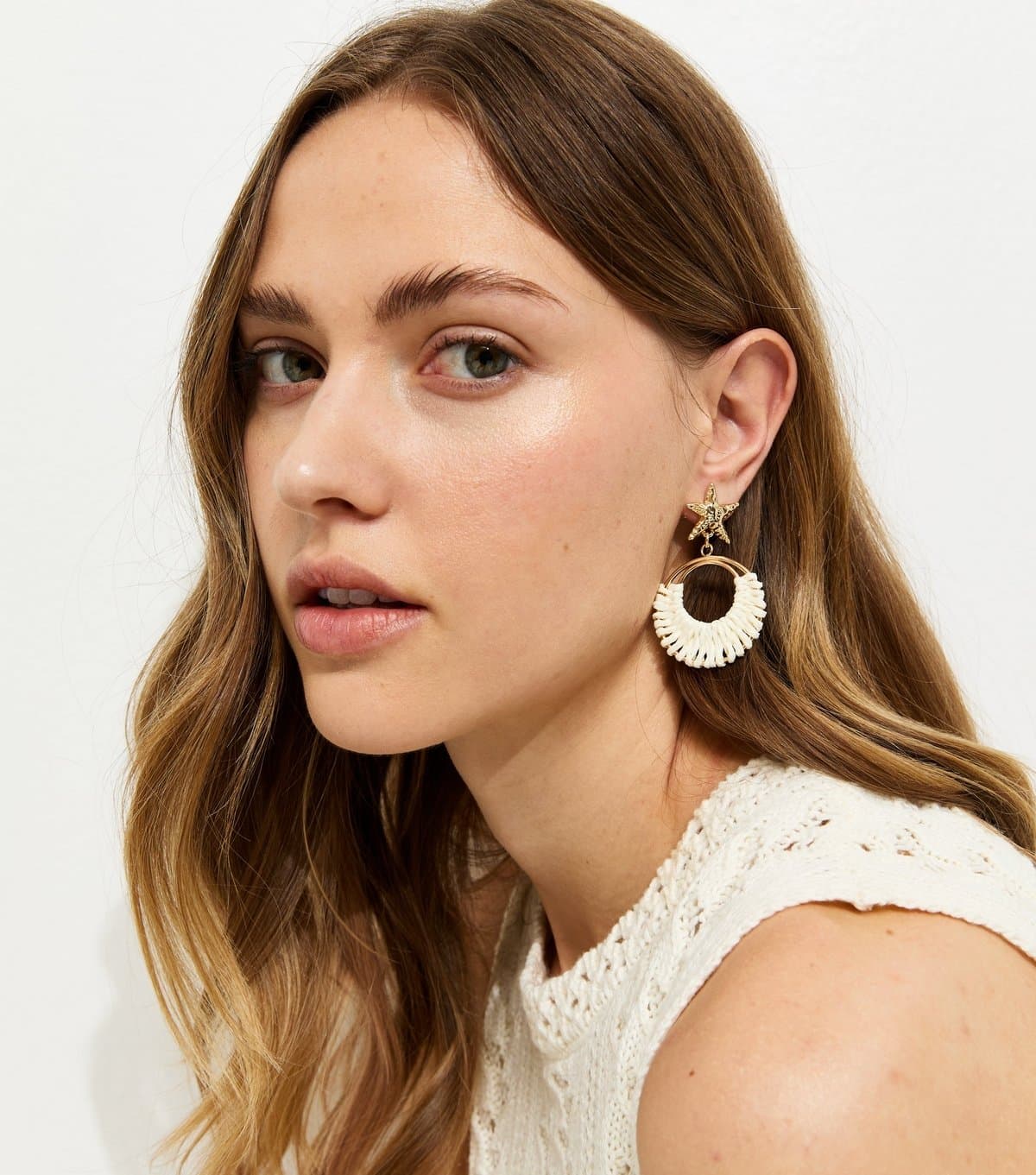 New Look Gold Tone Cream Starfish Drop Earrings New Look