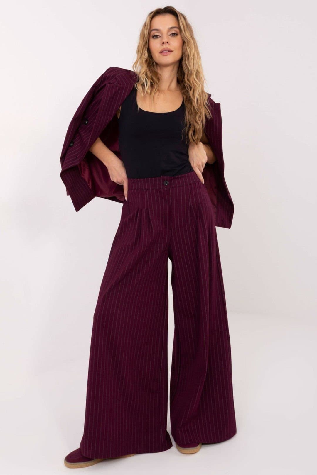 Love Lace Love Lace Burgundy Striped Palazzo Trousers