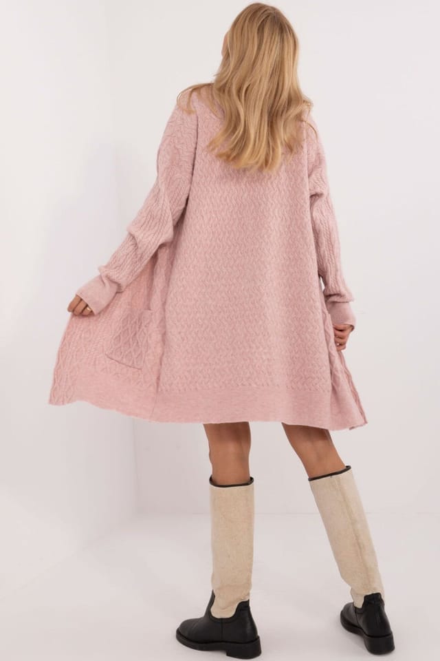 Love Lace Love Lace Women's Long Open Front Cardigan with Slip Pockets Style 199516 in Pink - 3