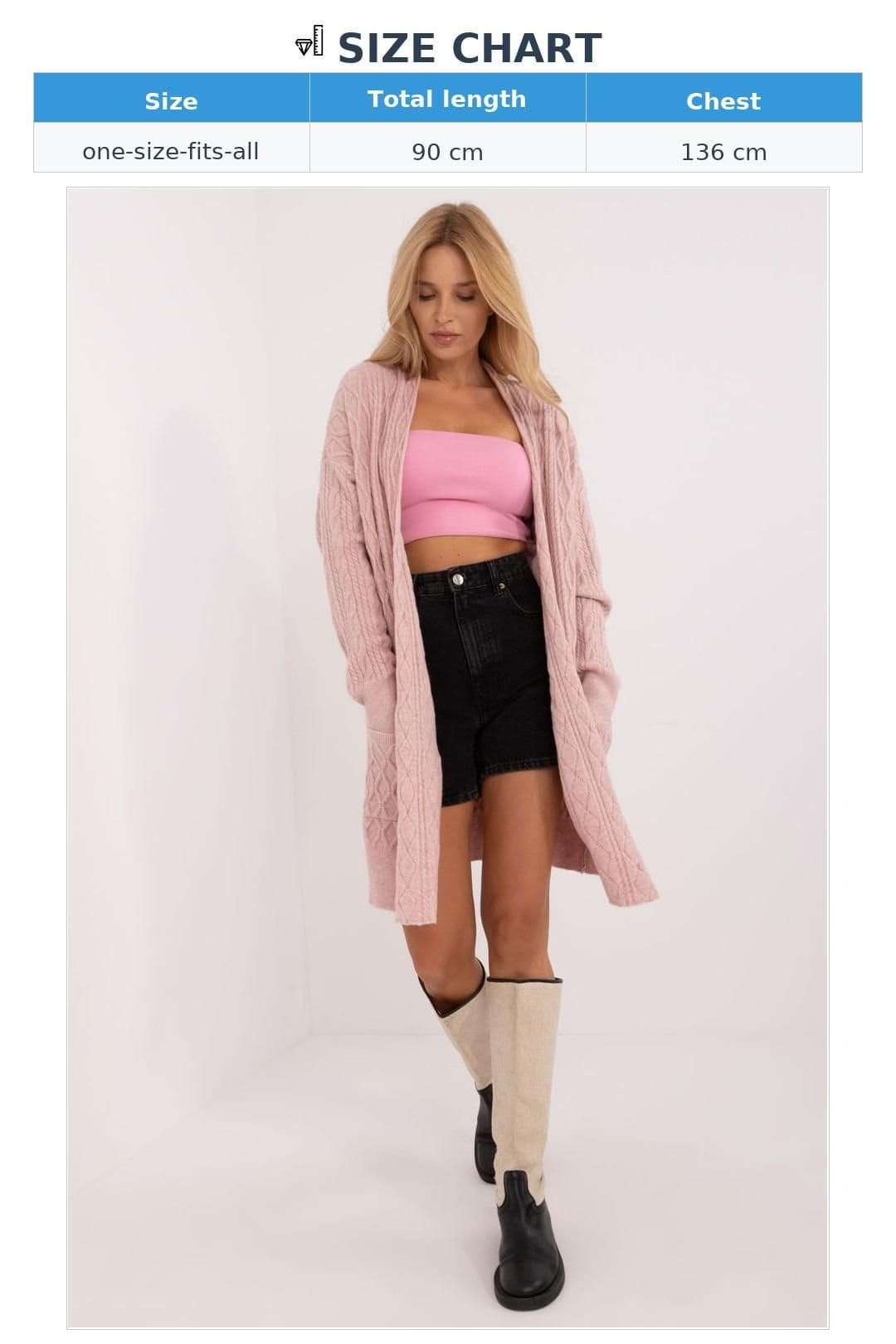Love Lace Love Lace Women's Long Open Front Cardigan with Slip Pockets Style 199516 in Pink - 4