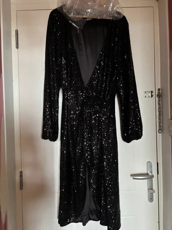 Never Fully Dressed Never Fully Dressed Black Sequin Wrap Dress 20-22