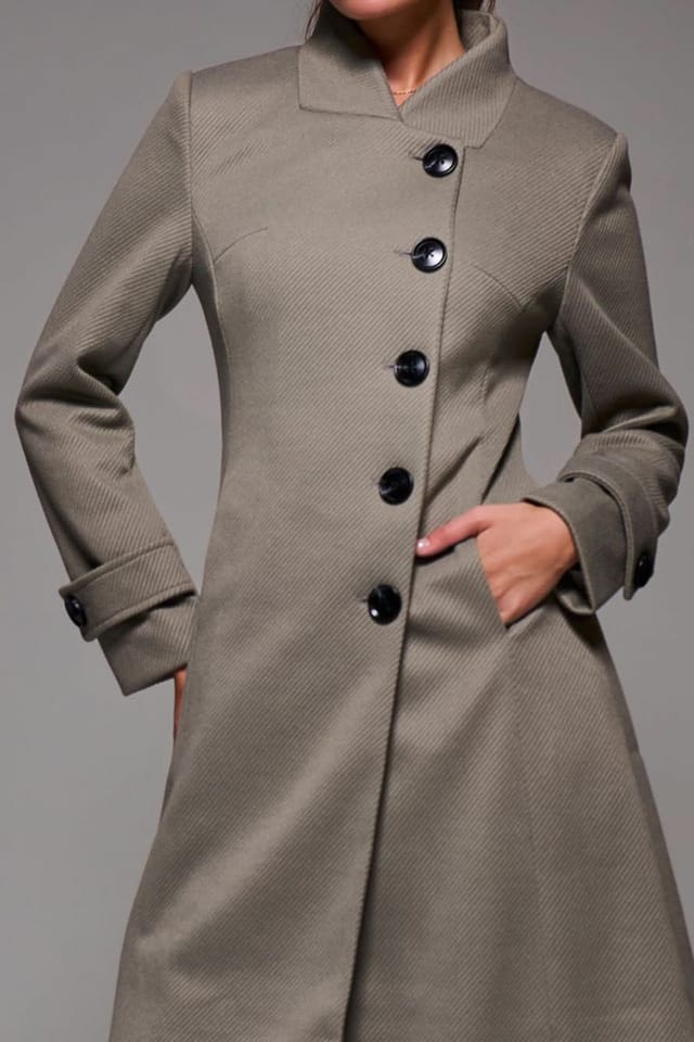 Jolie Moi Jolie Moi Women's Asymmetric Button Detail Fit & Flare Coat in Light Khaki - 3