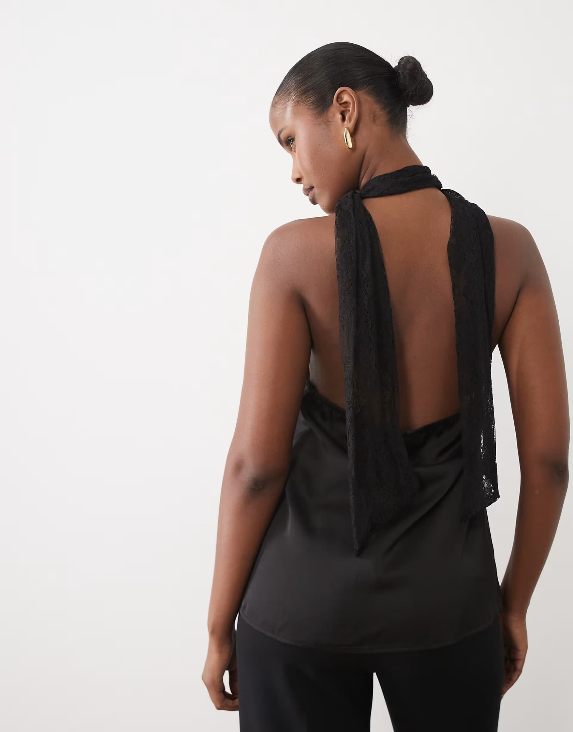 ASOS Vila lace scarf neck satin top in black