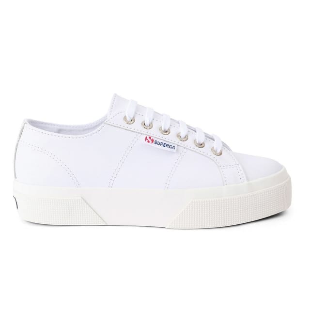 Superga Superga Women's 2740 Nappa Leather Platform Trainers in White - 2