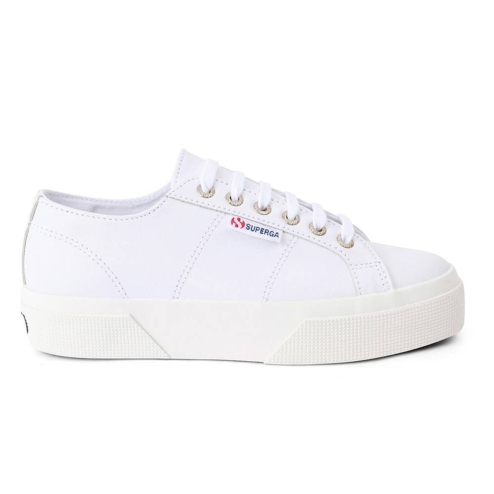 Superga Superga Women's 2740 Nappa Leather Platform Trainers in White - 4