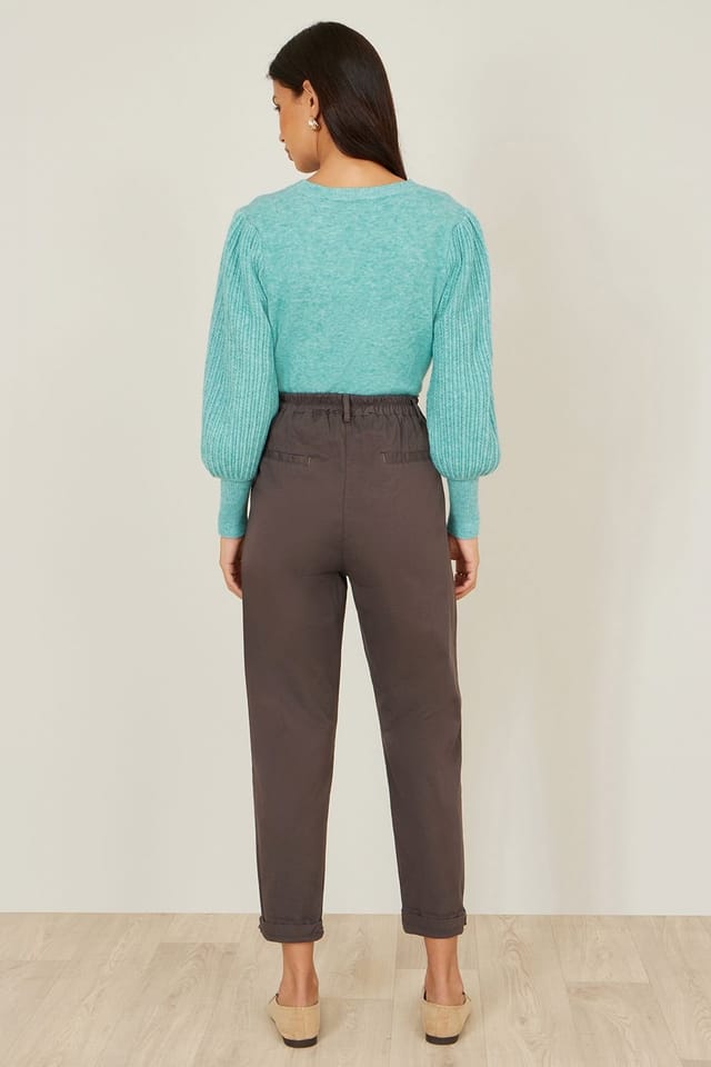 Yumi Yumi Women's Brown Cotton Canvas Chino Trousers - 3