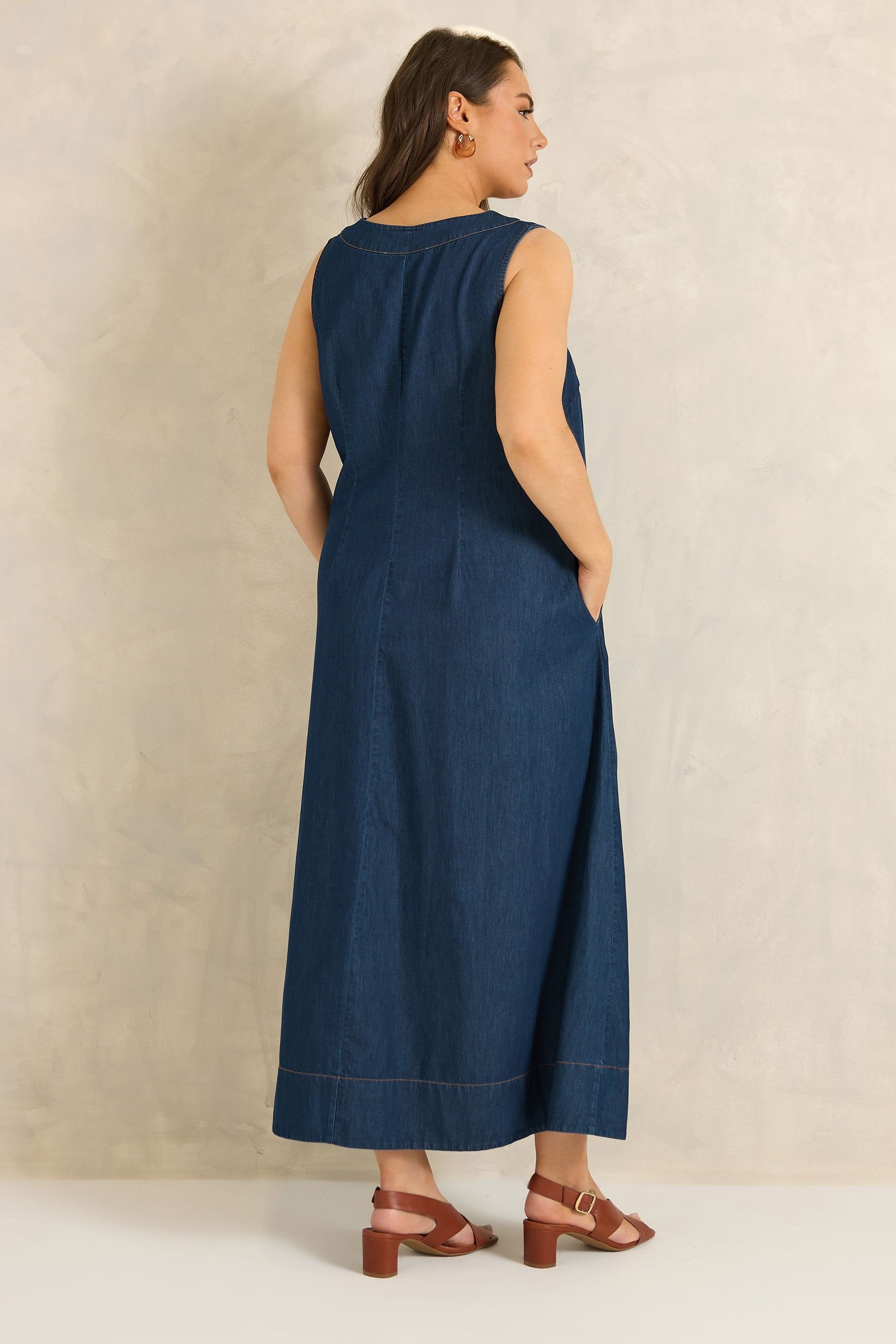 Evans Evans Women's Sleeveless Cotton Denim Maxi Dress in Indigo - 3