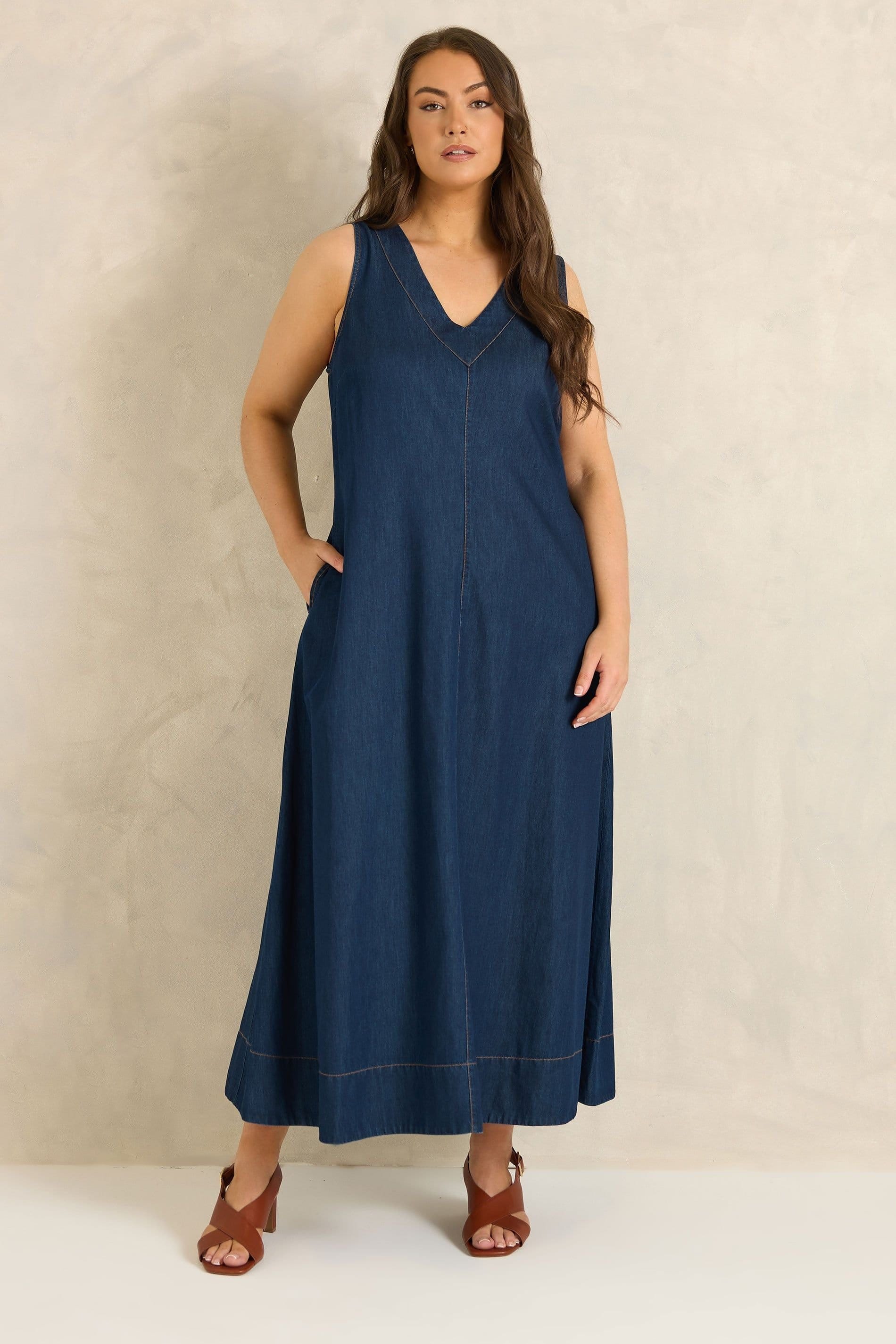 Evans Evans Women's Sleeveless Cotton Denim Maxi Dress in Indigo - 4
