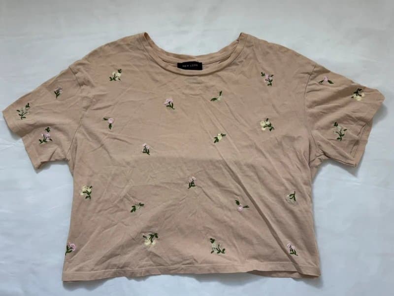 New Look New Look floral embroidered beige crop top
