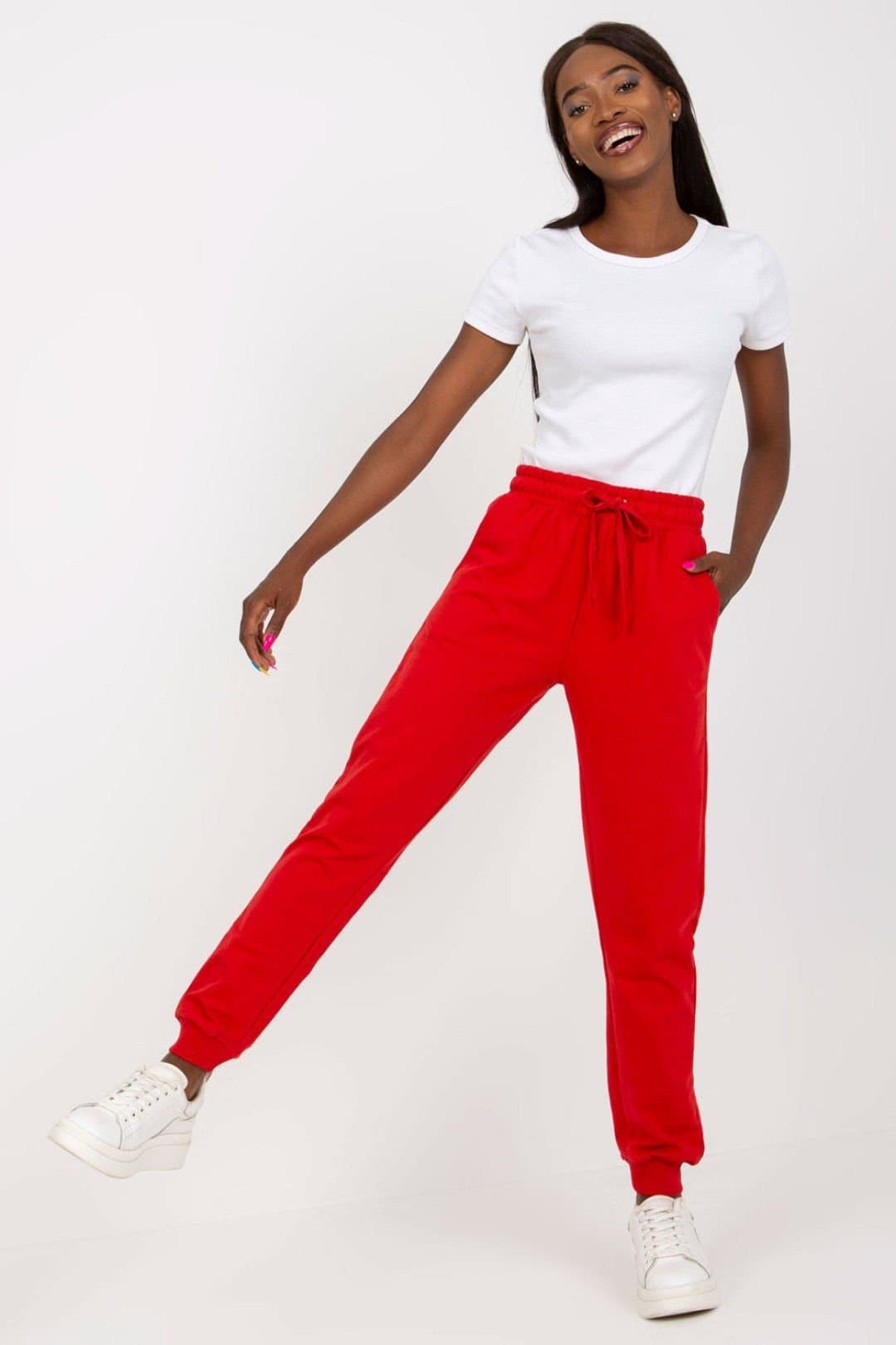 Love Lace Love Lace Women's High Waisted Sweatpants Elastic Tie Waist in Red