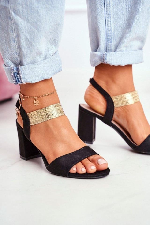 Love Lace Love Lace Women's Comfortable Heel Sandals with Insole & Zirconia Strap in Black - 2