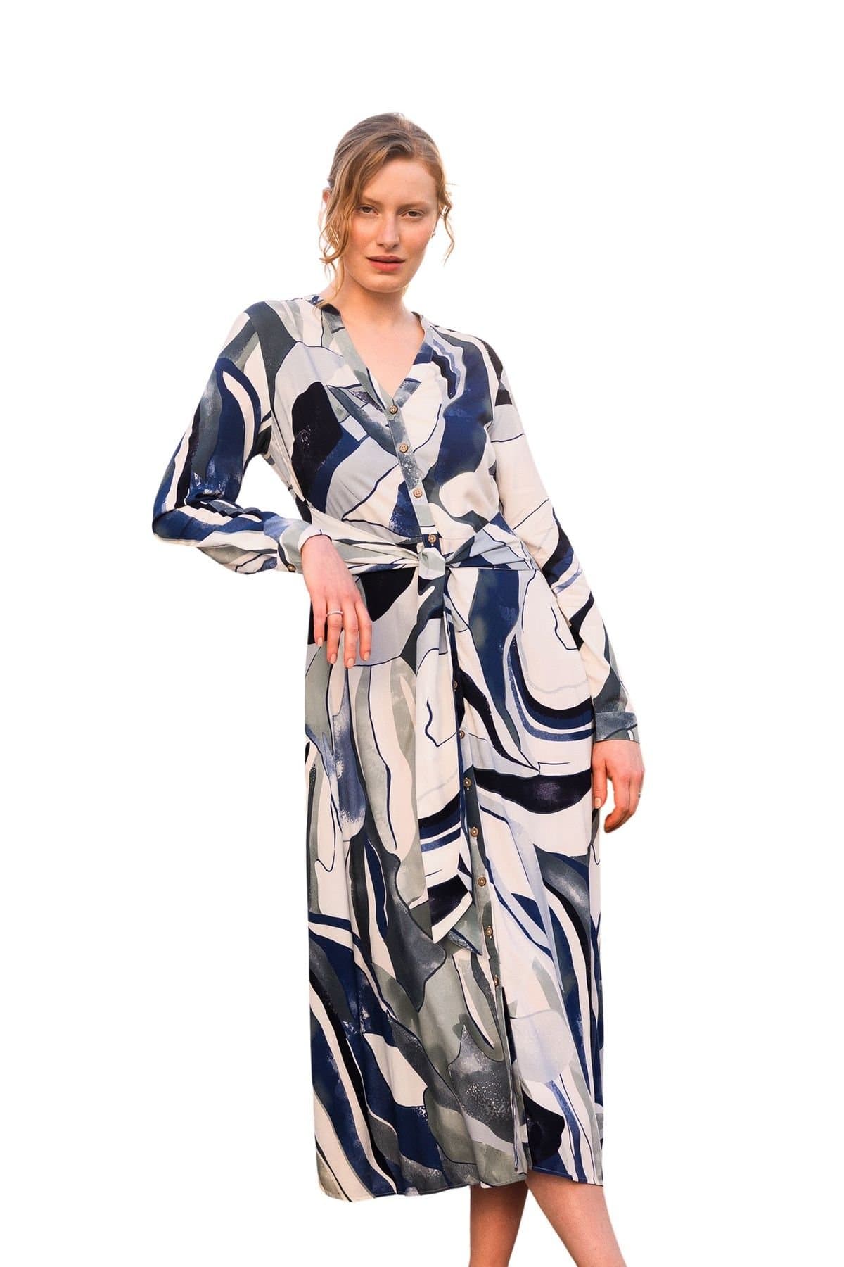 Celtic & Co Celtic & Co Women's Tie Front Midi Dress in Mid Navy