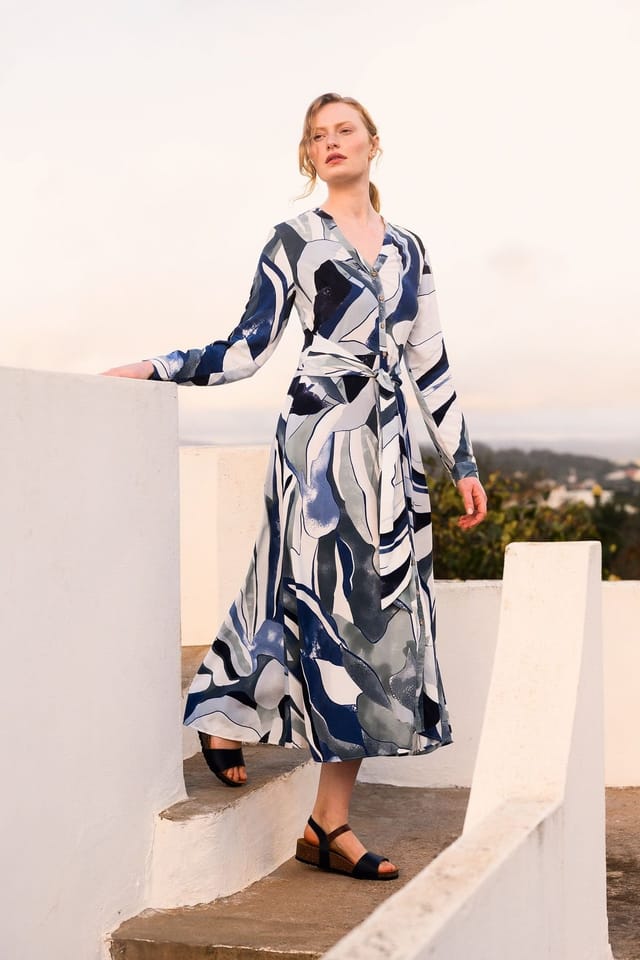 Celtic & Co Celtic & Co Women's Tie Front Midi Dress in Mid Navy - 3