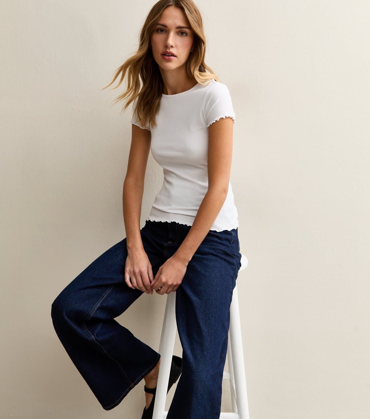 New Look New Look White Ribbed Jersey T-Shirt