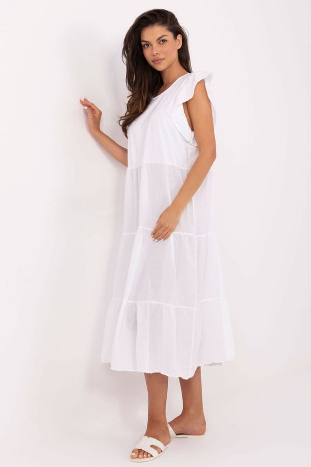 Love Lace Love Lace Women's Loose Cotton Midi Dress with Back Tie in White - 2