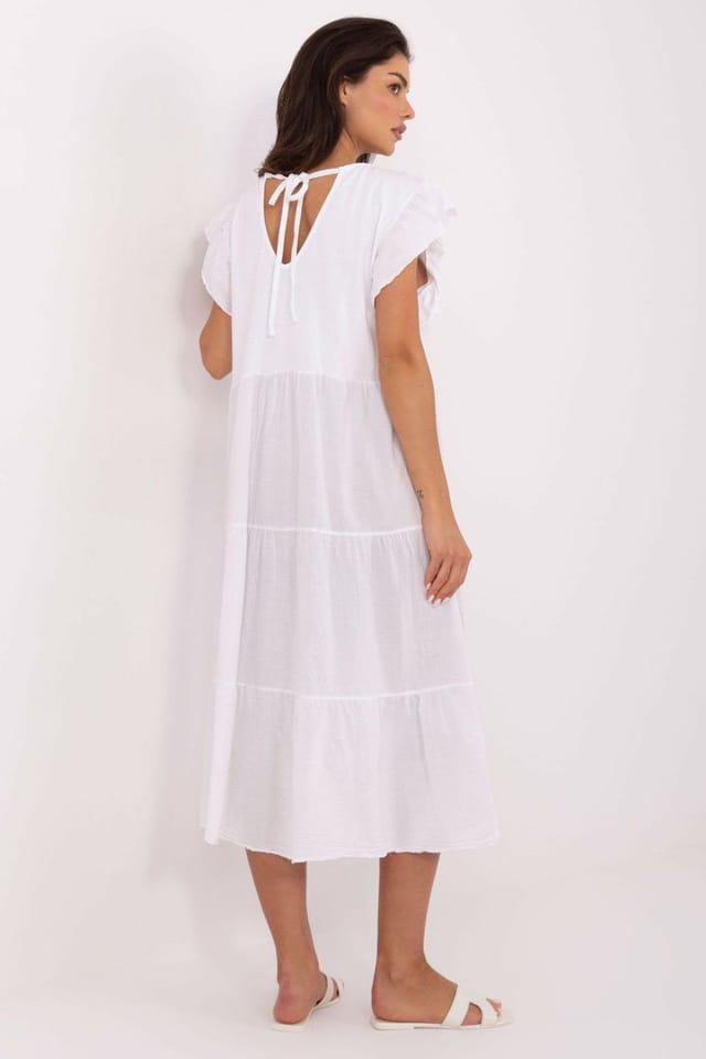 Love Lace Love Lace Women's Loose Cotton Midi Dress with Back Tie in White - 3