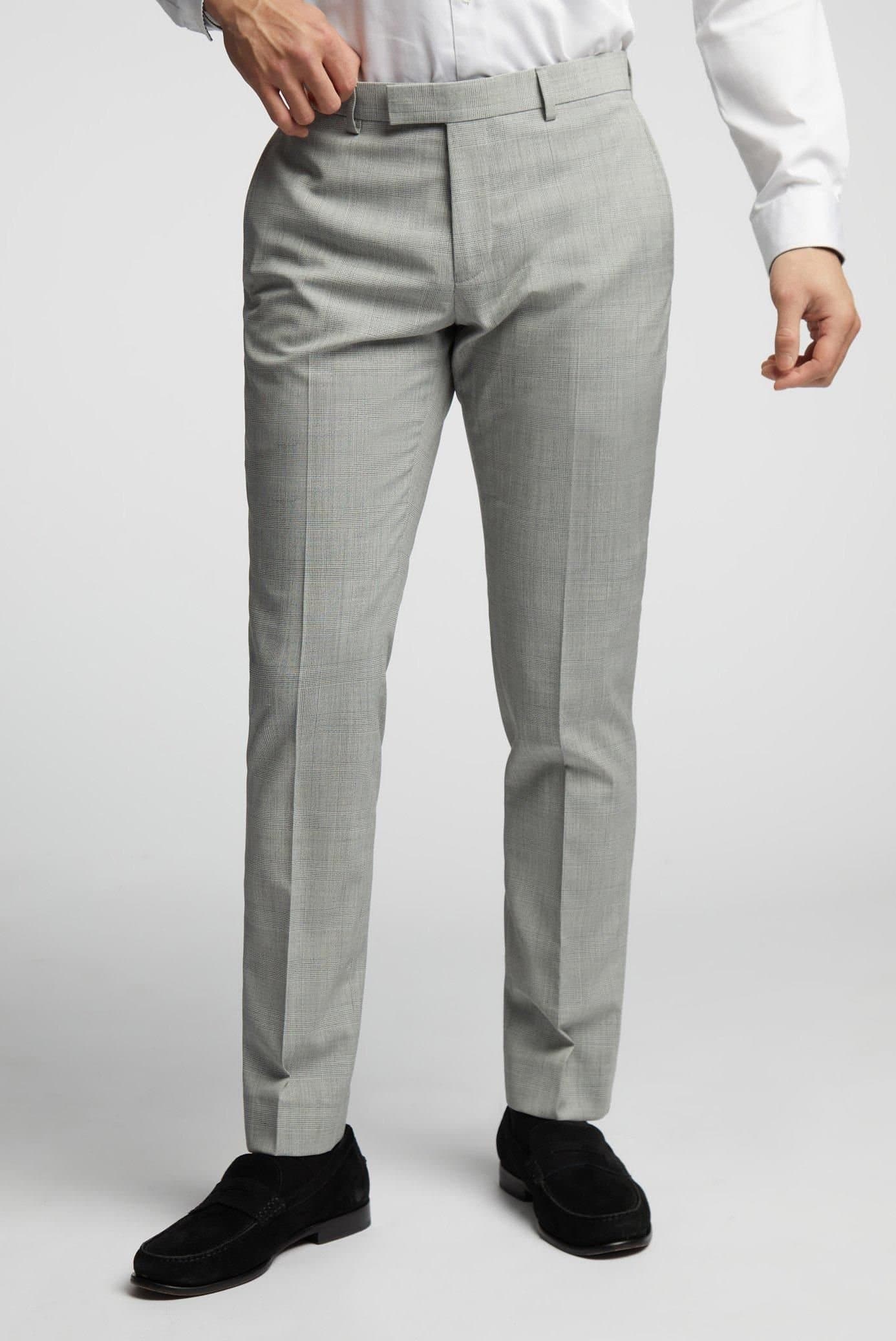 Alex Alex Men's Check Tailored Fit Suit Trousers in Grey