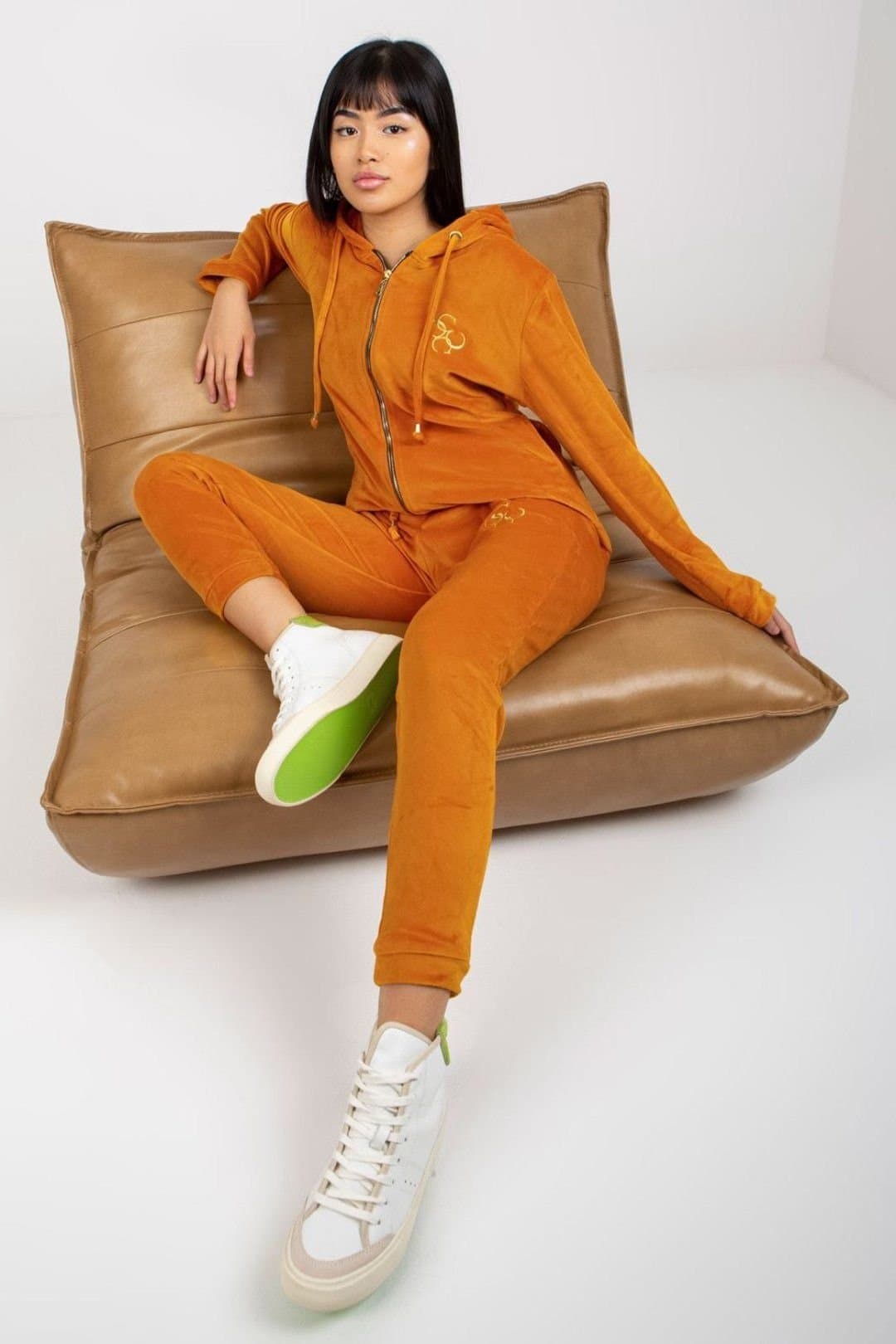 Love Lace Love Lace Women's Velour Zip Sweatshirt & Jogger Set in Yellow