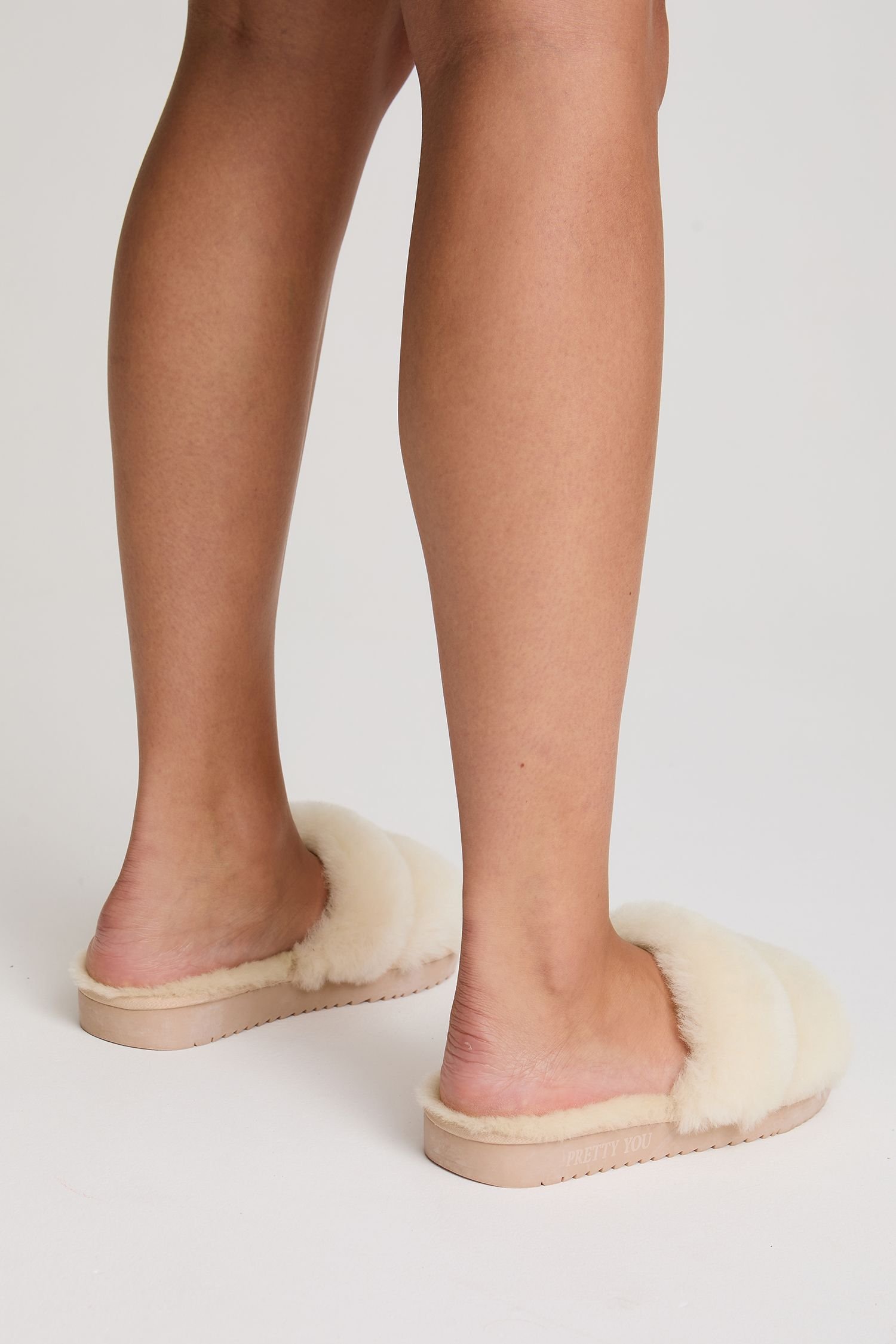 Pretty You London Pretty You London Women's Jinx Sheepskin Slider Slippers in Beige - 3