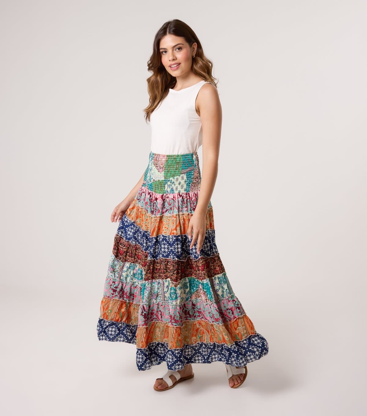 Blue Vanilla Women's Multicoloured Patchwork Print Maxi Skirt Blue Vanilla New Look