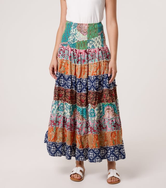 Blue Vanilla Women's Multicoloured Patchwork Print Maxi Skirt Blue Vanilla New Look - 2
