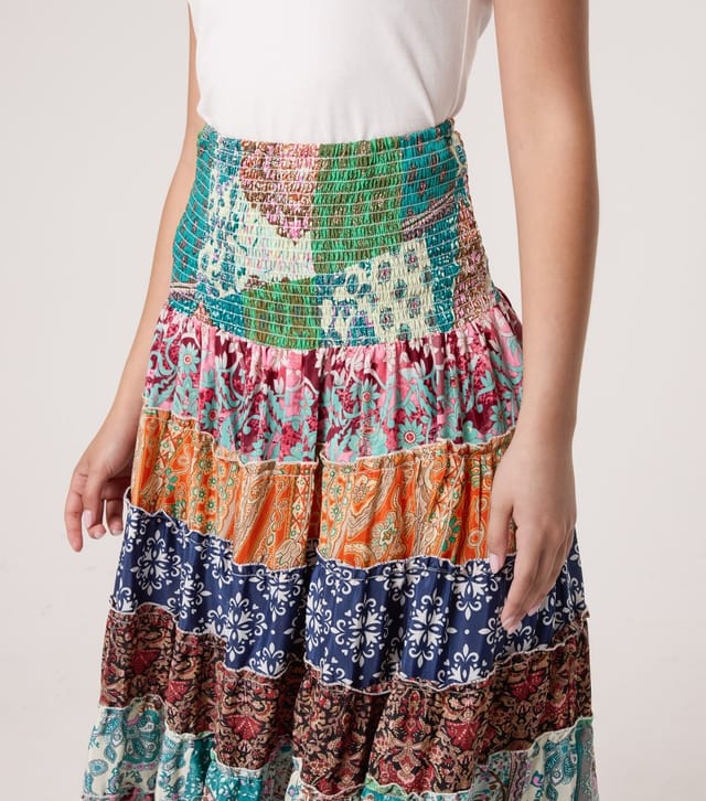 Blue Vanilla Women's Multicoloured Patchwork Print Maxi Skirt Blue Vanilla New Look - 3