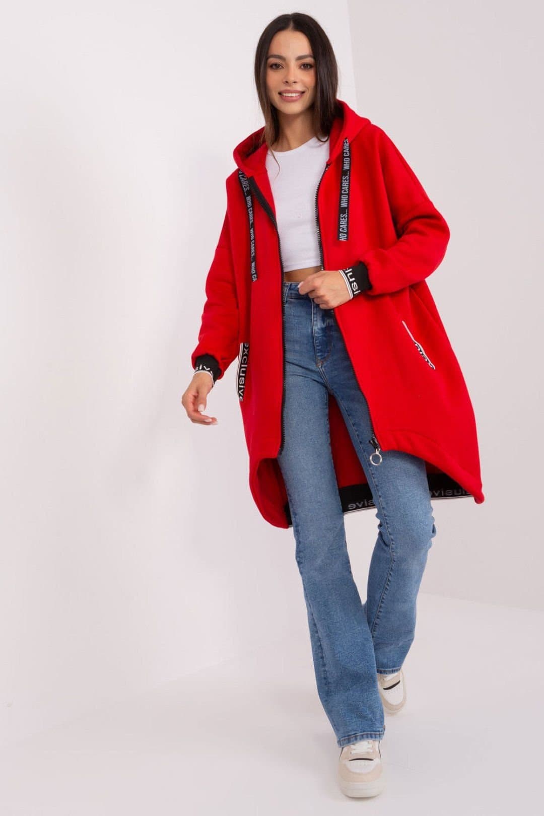 Love Lace Love Lace Women's Cotton Zip Up Hooded Sweatshirt Pockets in Red