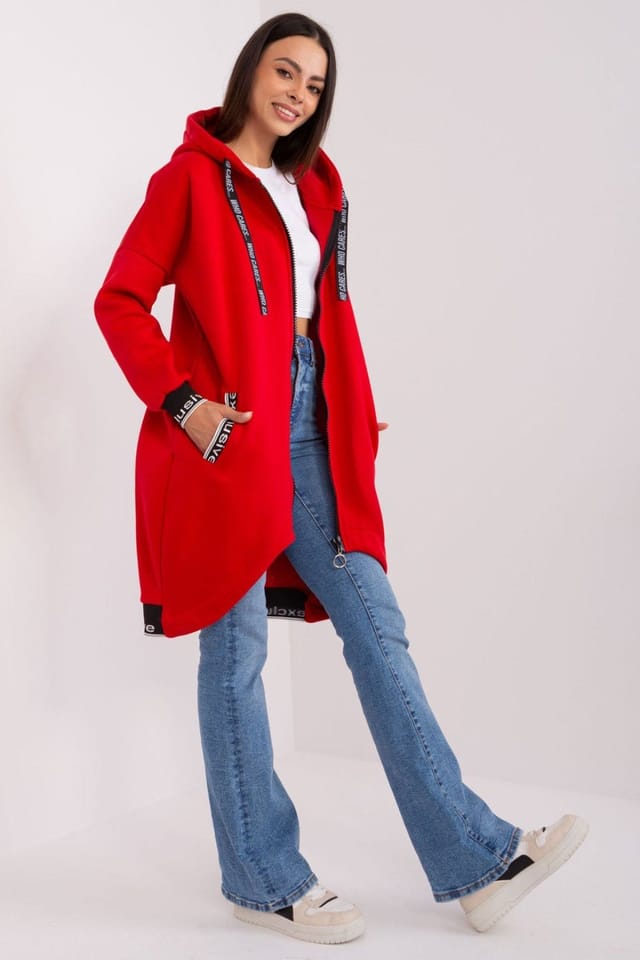 Love Lace Love Lace Women's Cotton Zip Up Hooded Sweatshirt Pockets in Red - 2