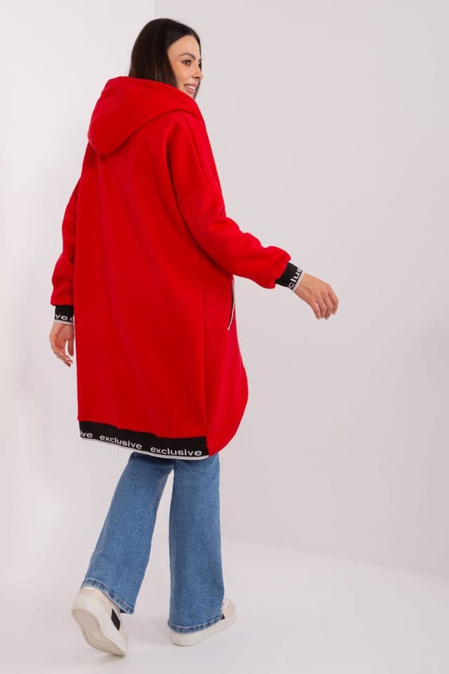 Love Lace Love Lace Women's Cotton Zip Up Hooded Sweatshirt Pockets in Red - 3