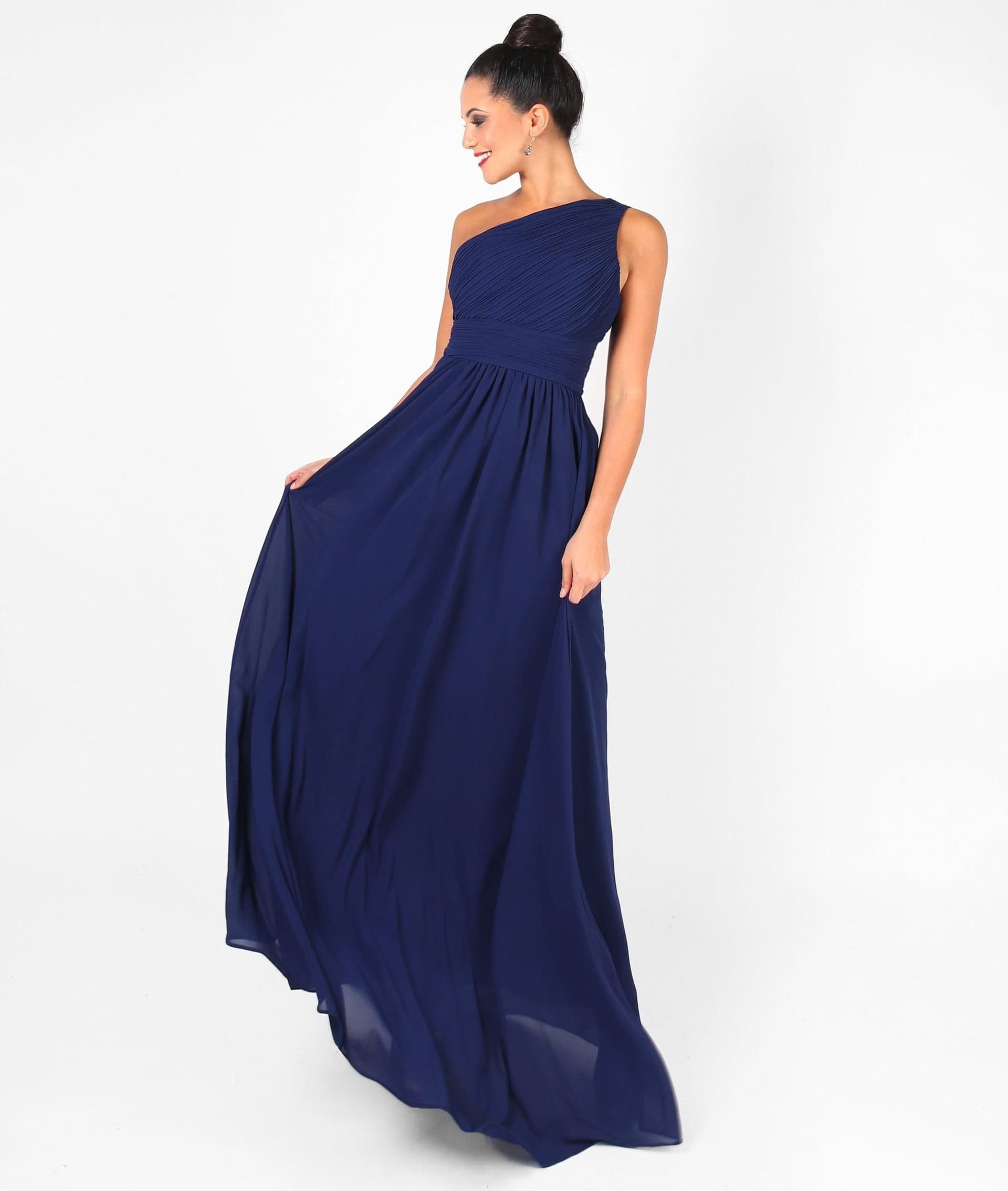 KRISP KRISP Women's One Shoulder Evening Maxi Dress in Navy