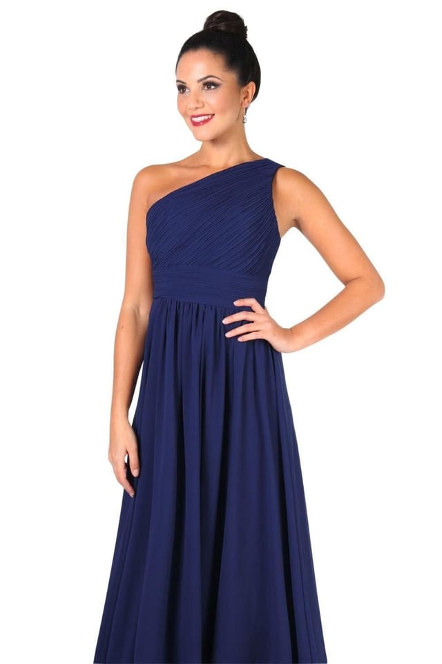 KRISP KRISP Women's One Shoulder Evening Maxi Dress in Navy - 2