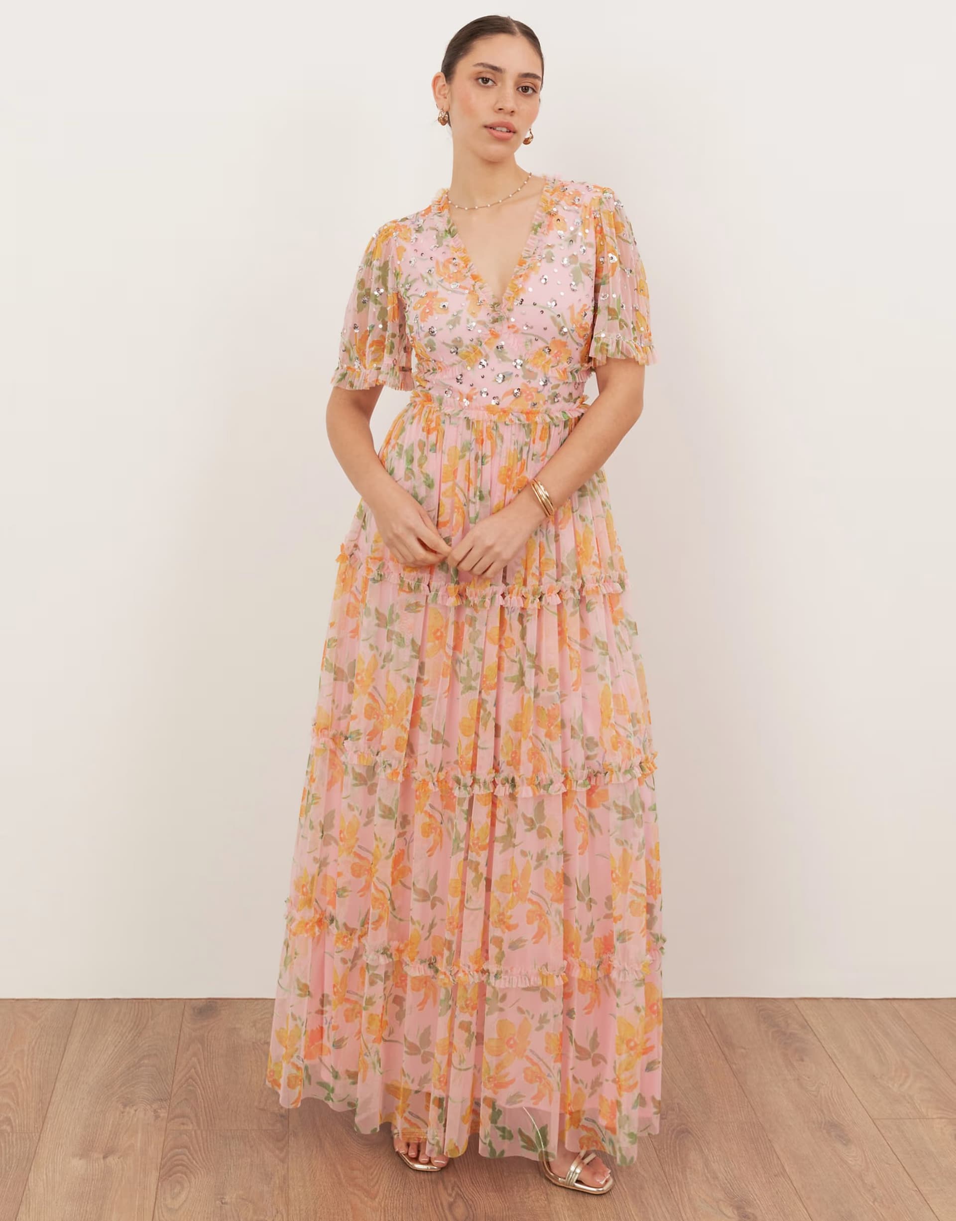 ASOS Anaya Floral v neck sequin maxi dress in multi