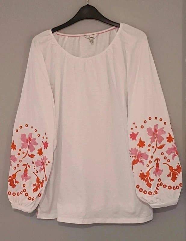 Joules Joules Ingrid Embroidered Sleeve Long-Sleeved Top - size 16